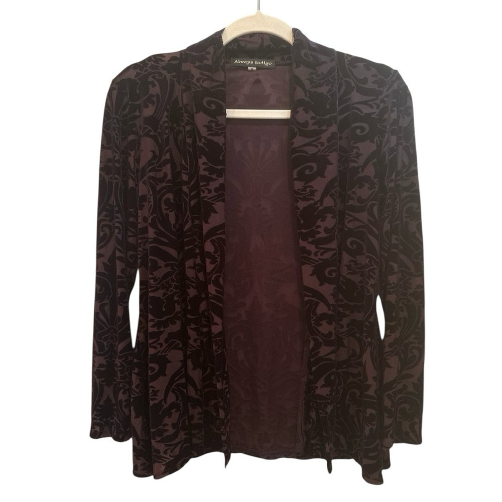 Crushed Velvet Blazer in Rich Purple Open Front Textured Velvet Crush Layer SZ M